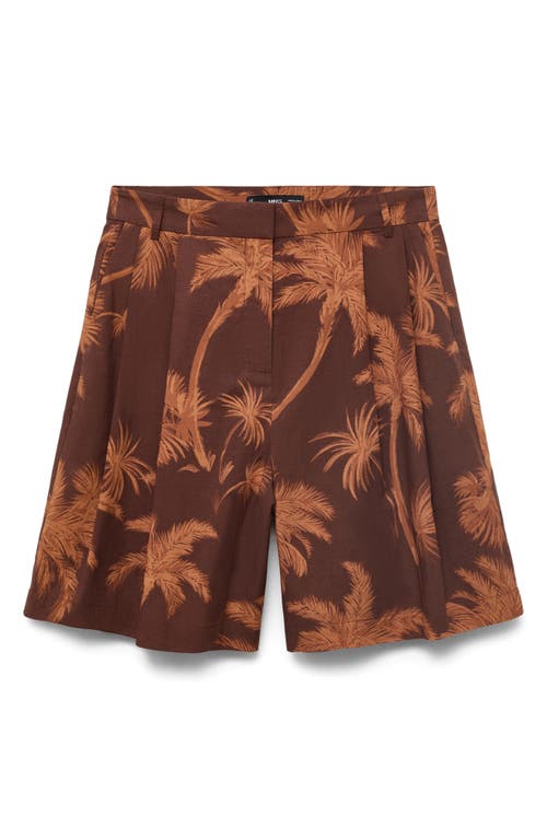 Mango Cotton Bermuda Shorts With Palm Tree Print Brown In Brown