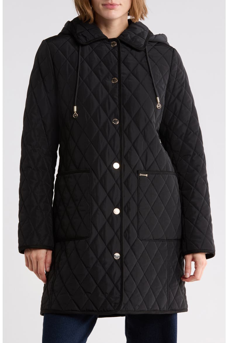 Quilted A-Line Coat, Main, color, BLACK
