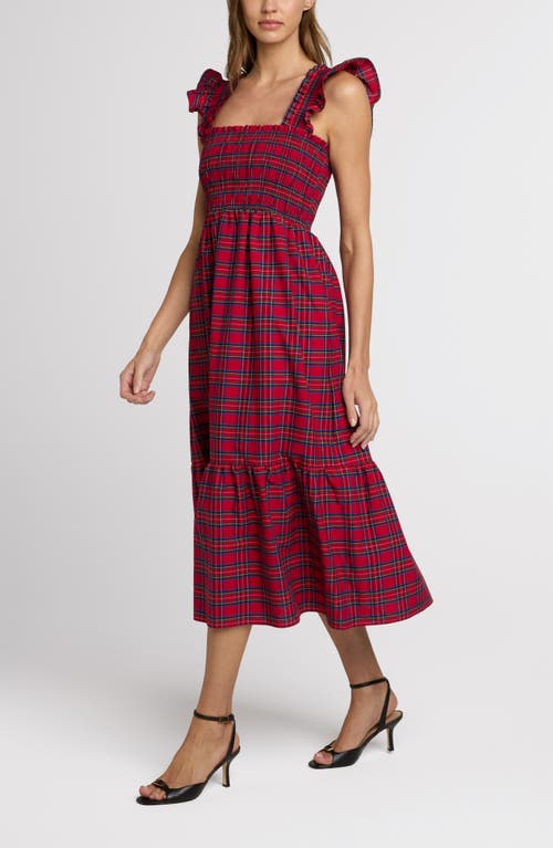 The Standard Stitch The Flounce Smocked Midi Dress In Red
