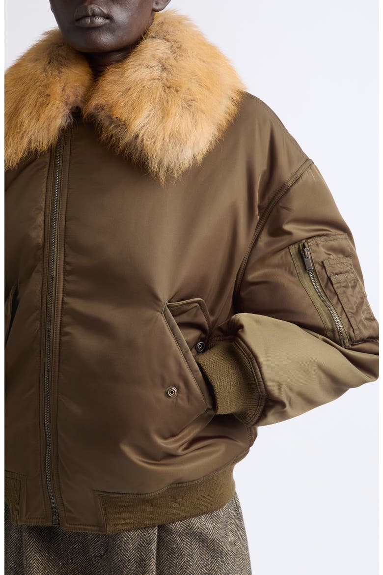 Bomber Jacket with Genuine Shearling Collar, Alternate, color, KAKI/ CHAMOIS/ GRIS/ ORANGE
