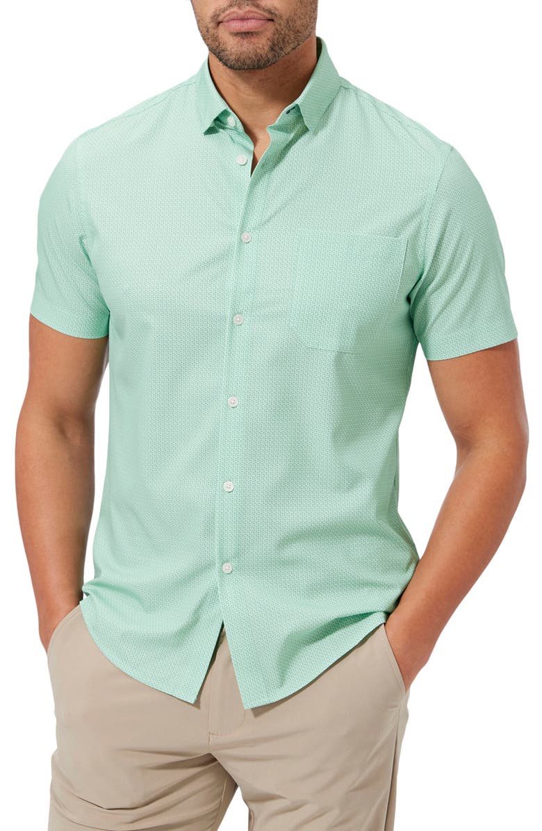 Mizzen+Main Leeward Regular Fit Geo Print Short Sleeve Button-Up Shirt, Main, color, Baltic Dot Print