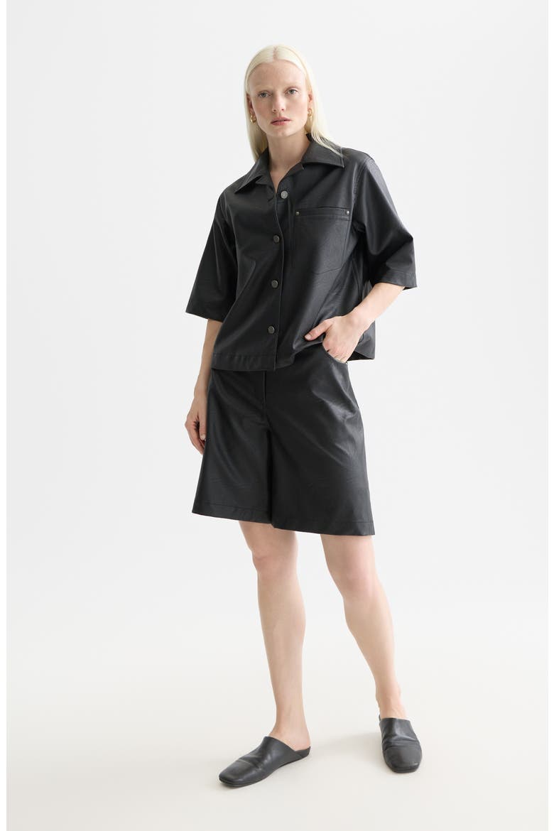 High Waist Faux Leather Shorts, Alternate, color, METEORITE