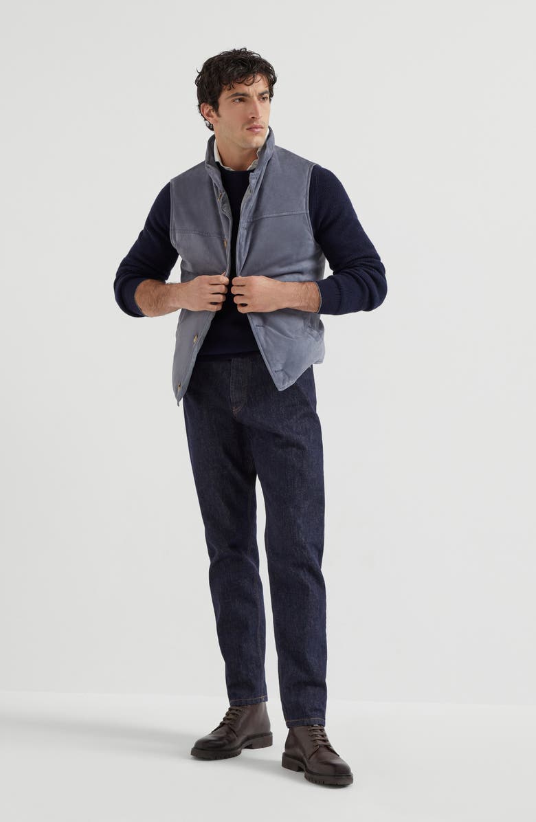 Brunello Cucinelli Suede down vest, Alternate, color, Denim
