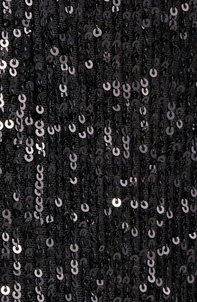 Eliza J Draped Neck Long Sleeve Sequin Jumpsuit, Alternate, color, Black