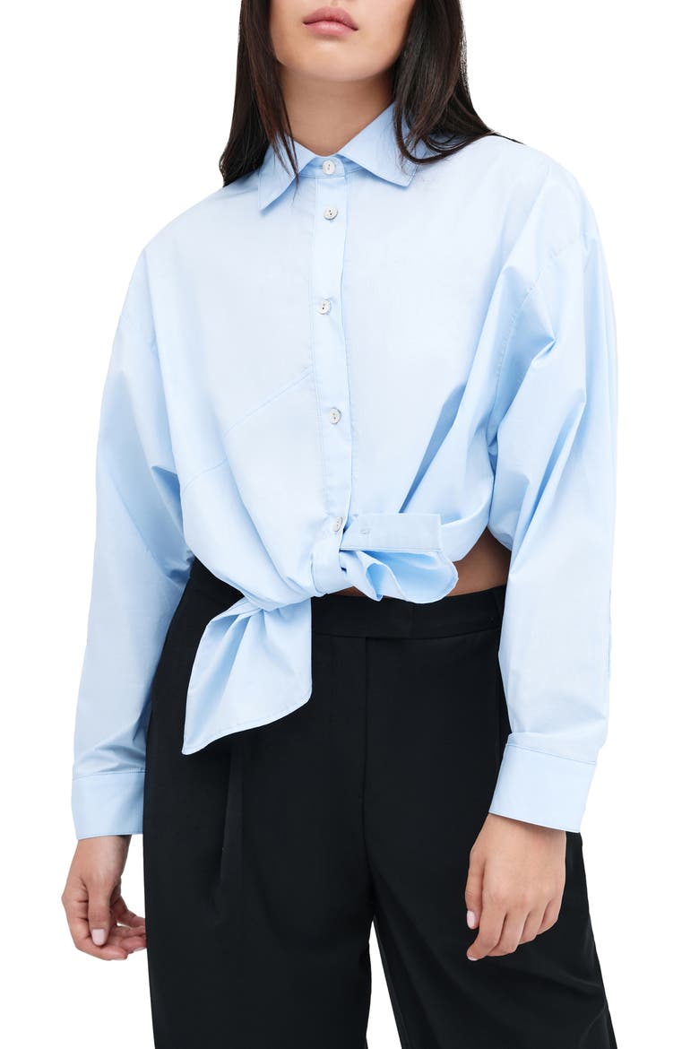 Ezra High-Low Cotton Button-Up Shirt, Main, color, LIGHT CIEL