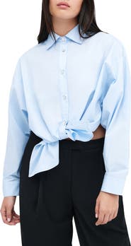 Marcella Ezra High-Low Cotton Button-Up Shirt