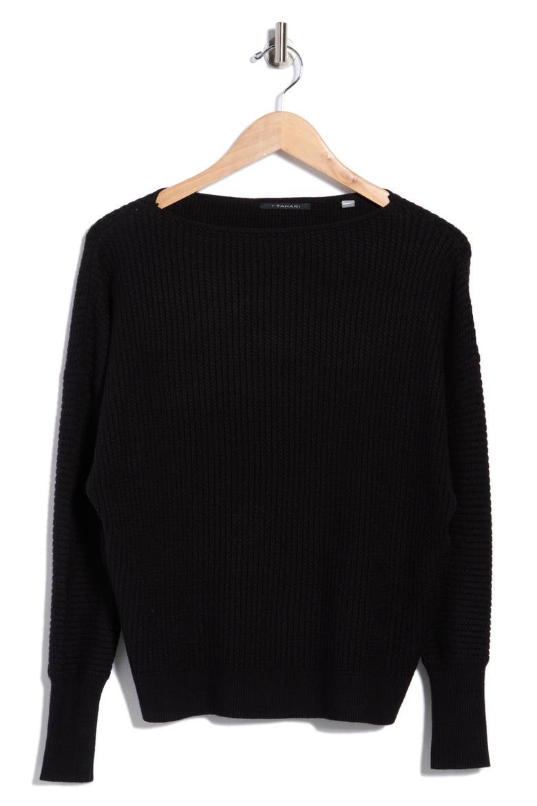 Boat Neck Dolman Sleeve Sweater, Alternate, color, BLACK