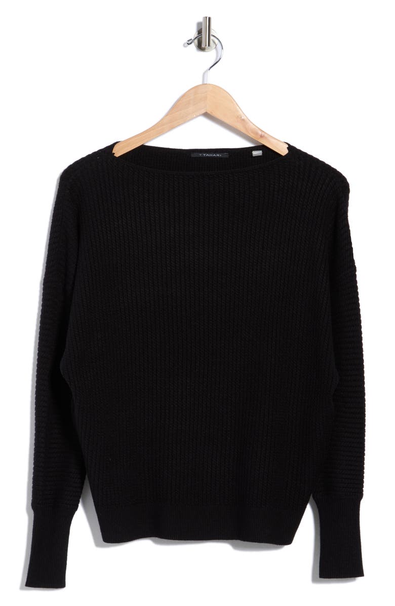 T Tahari Boat Neck Dolman Sleeve Sweater, Alternate, color, Black