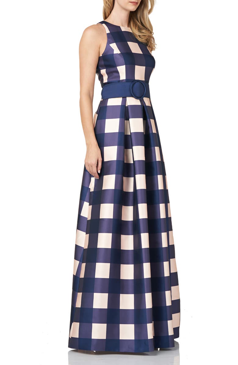 Kay Unger Jacqueline Gingham Belted A-Line Gown, Alternate, color,