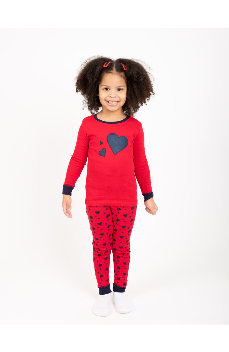 Leveret Two-Piece Cotton Printed Matching Family Pajamas, Playful Graphics, Alternate, color, Navy Hearts