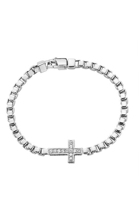 White Sapphire Cross Bracelet in Sterling Silver
