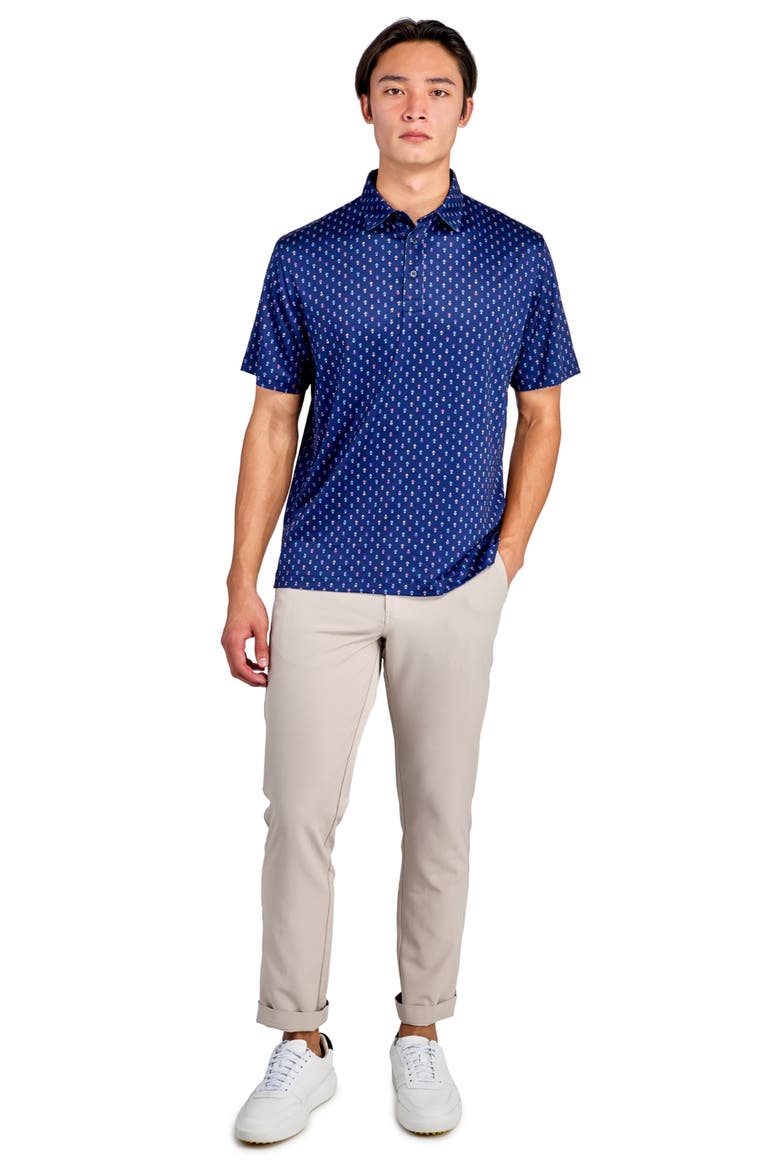 Regular Fit Floral Geo Motif Print Recycled Performance Golf Polo, Alternate, color, NAVY