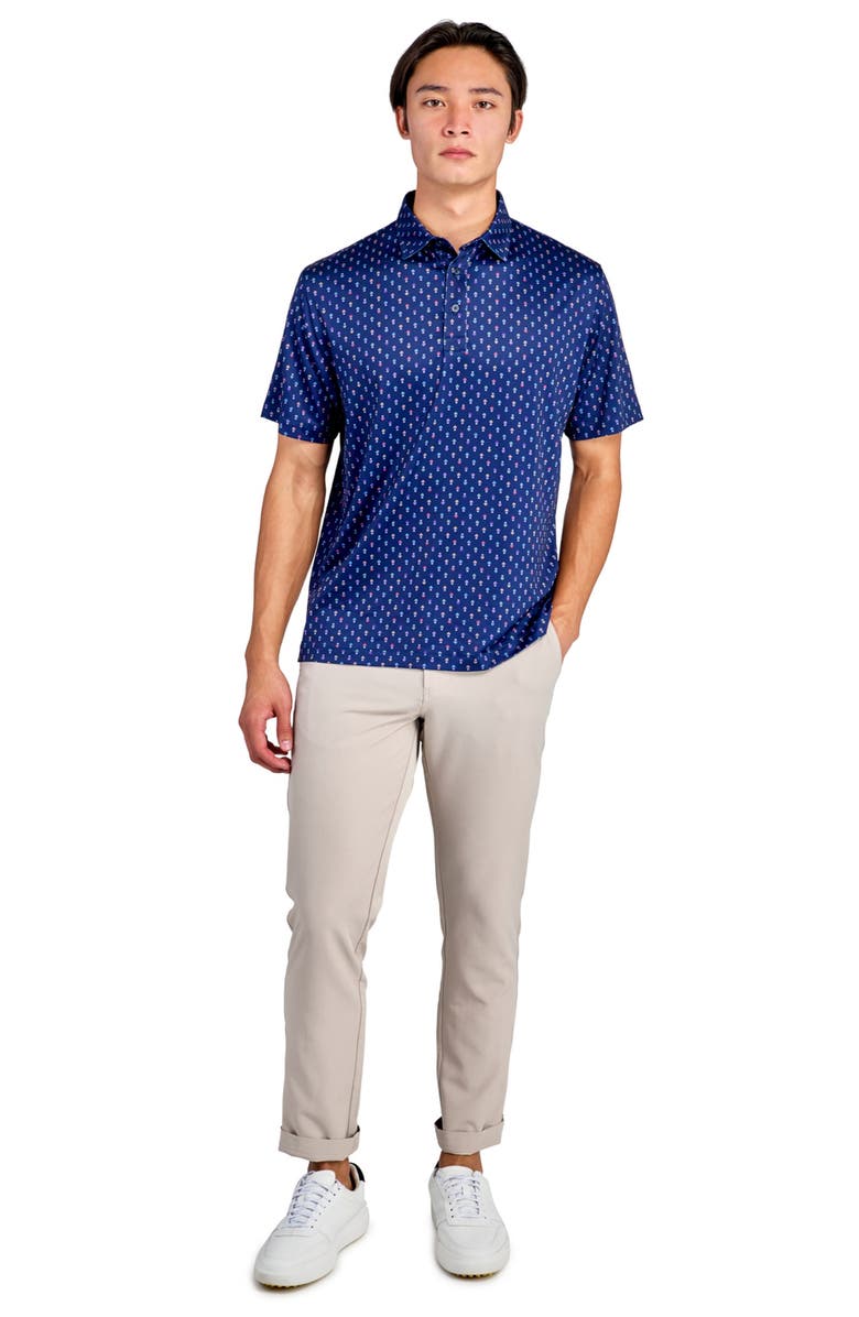 CONSTRUCT Regular Fit Floral Geo Motif Print Recycled Performance Golf Polo, Alternate, color, Navy