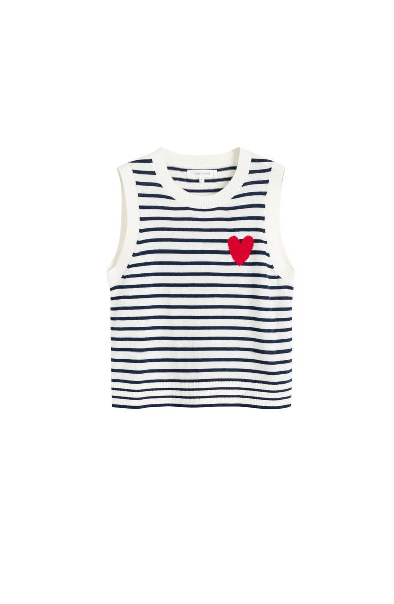 Chinti & Parker Pure Merino Heart Breton Tank, Alternate, color, Cream/Navy/True Red