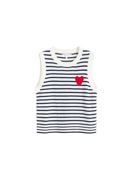 Chinti & Parker Pure Merino Heart Breton Tank In Cream/navy/true Red