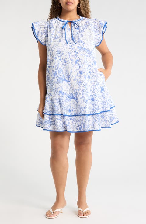 Eve Floral Taris Ruffe Cotton Minidress (Plus)