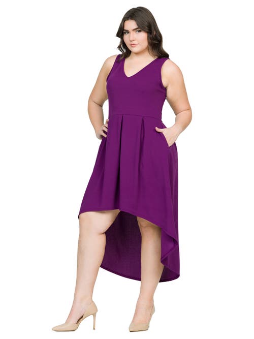 24seven Comfort Apparel High Low Party Dress With Pockets In Purple