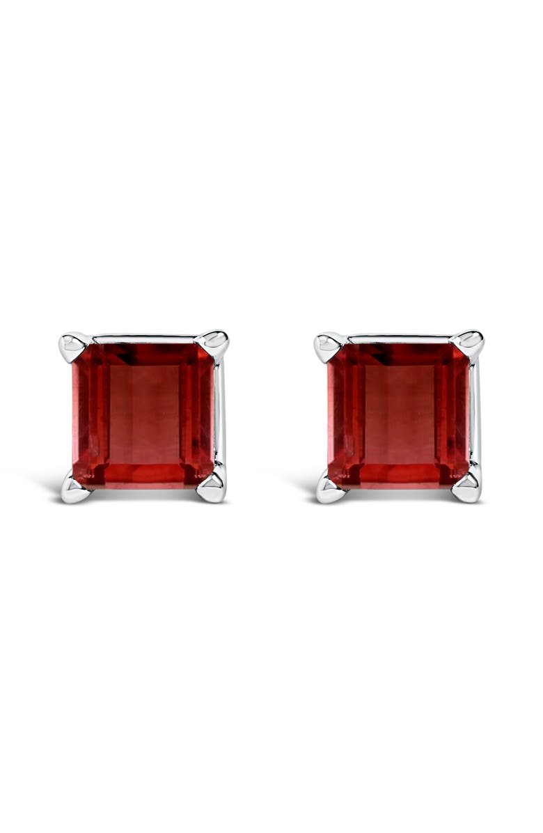 Haus of Brilliance 14K Gold 5x5MM Princess Cut Gemstone Solitaire Stud Earrings, Main, color, Red Garnet | White