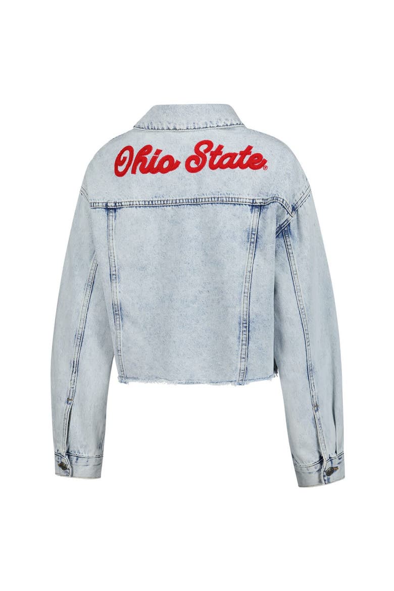 Women's Hype and Vice Denim Ohio State Buckeyes Lightwash Cropped Button-Up Jean Jacket, Alternate, color, Denim