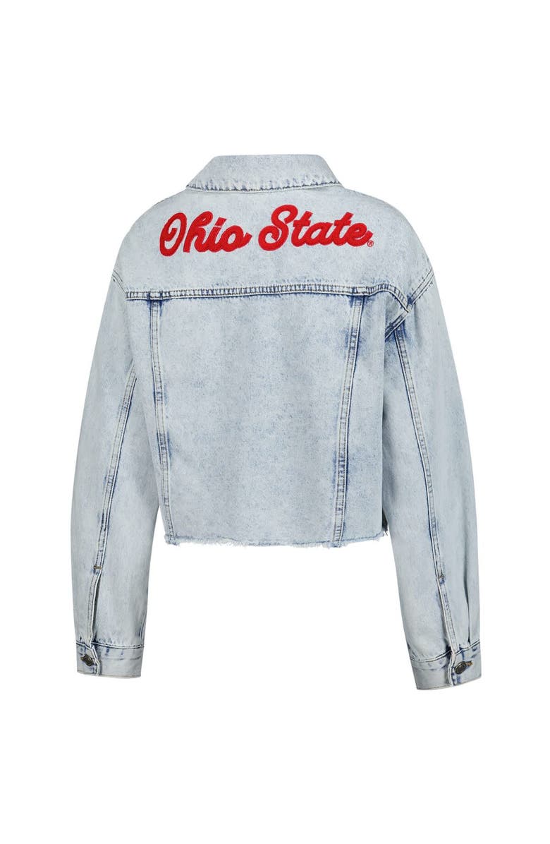 Hype and Vice Women's Hype and Vice Denim Ohio State Buckeyes Lightwash Cropped Button-Up Jean Jacket, Alternate, color, Denim