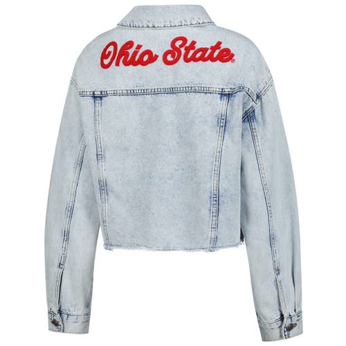 Hype And Vice Denim Ohio State Buckeyes Lightwash Cropped Button-up Jean Jacket In Blue