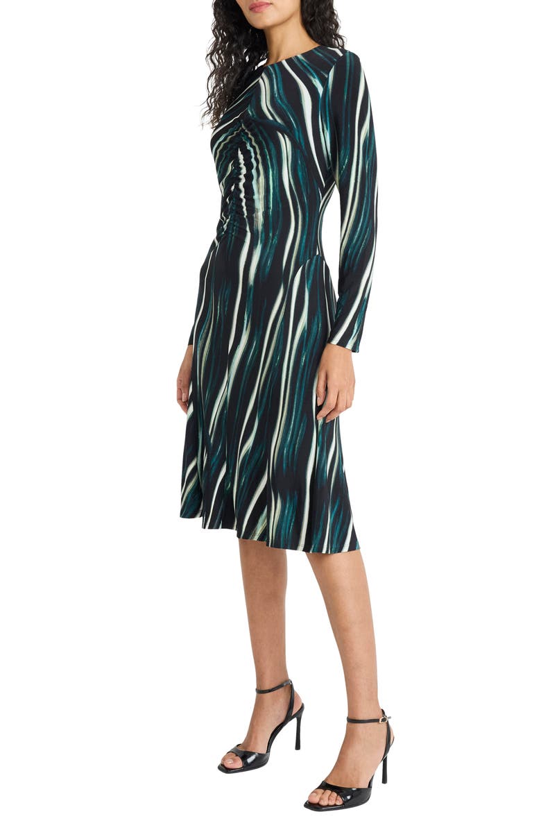 Maggy London Long Sleeve Mesh Midi Dress, Alternate, color, Black/ Deep Olive