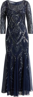 Pisarro Nights Beaded Illusion Neck Gown