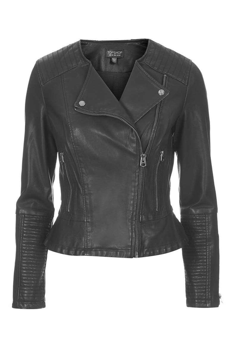 Faux Leather Biker Jacket, Alternate, color, BLACK
