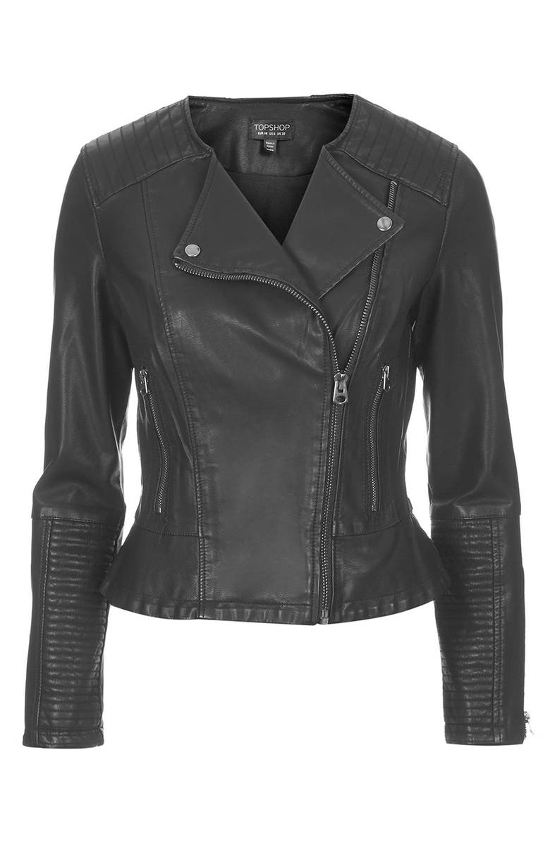 Topshop Faux Leather Biker Jacket, Alternate, color,