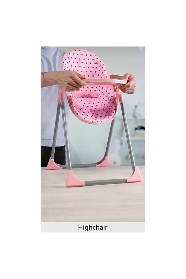 6 In 1 Convertible Highchair Play Set, Pink & Grey Polka Dot, Fits Up To 18 Inches, Alternate, color, Multicolored