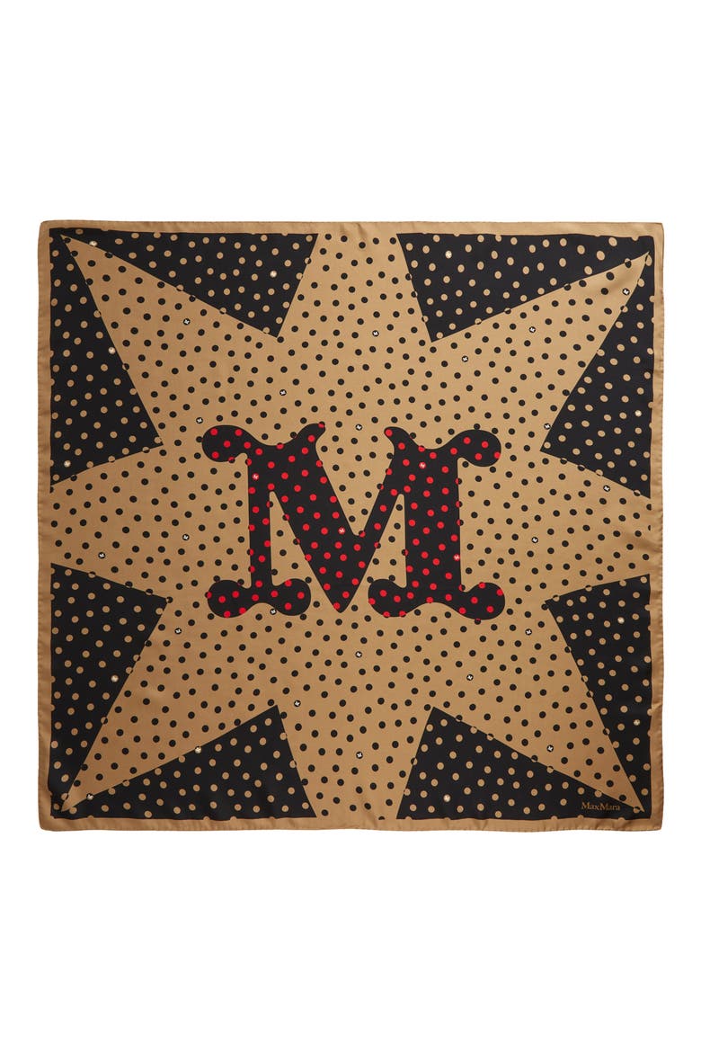 Polka Dot Silk Scarf, Main, color, CAMEL