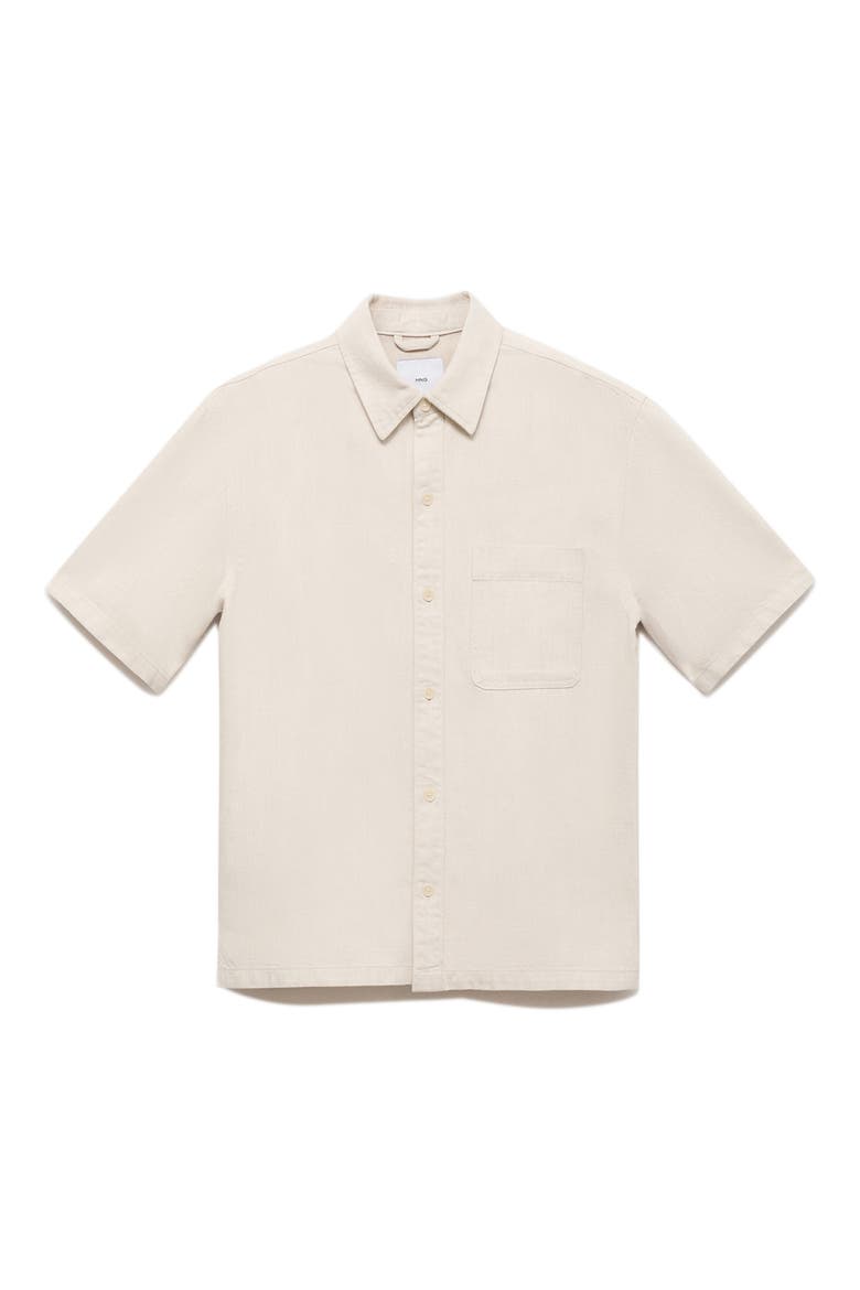 Boxy Short Sleeve Cotton & Linen Button-Up Shirt, Alternate, color, ECRU