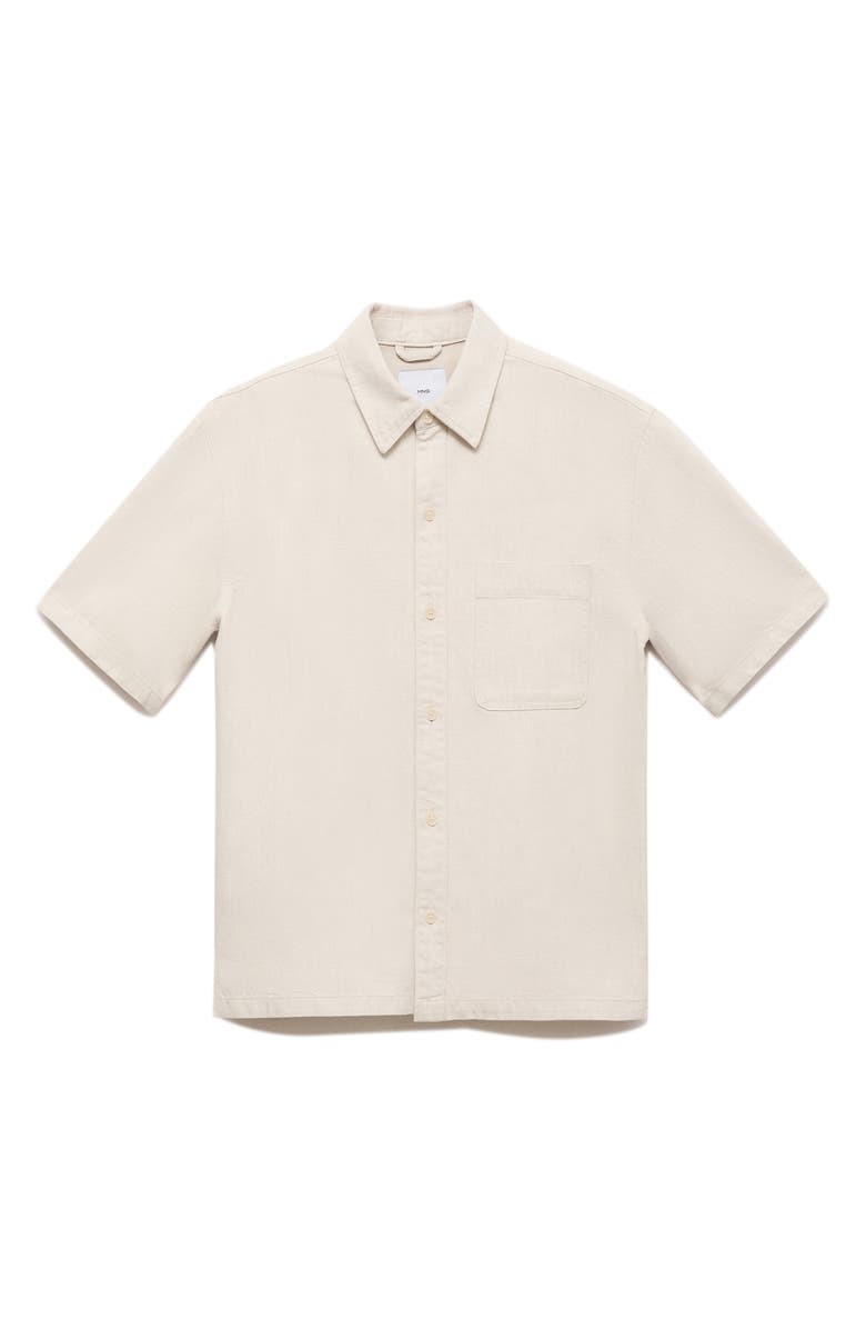 MANGO Boxy Short Sleeve Cotton & Linen Button-Up Shirt, Alternate, color, Ecru