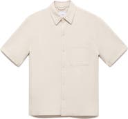 MANGO Boxy Short Sleeve Cotton & Linen Button-Up Shirt