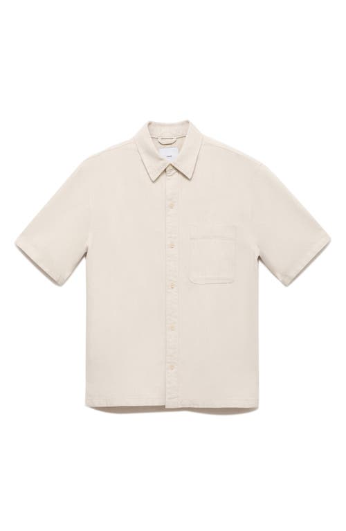 Mango Boxy Short Sleeve Cotton & Linen Button-up Shirt In Neutral