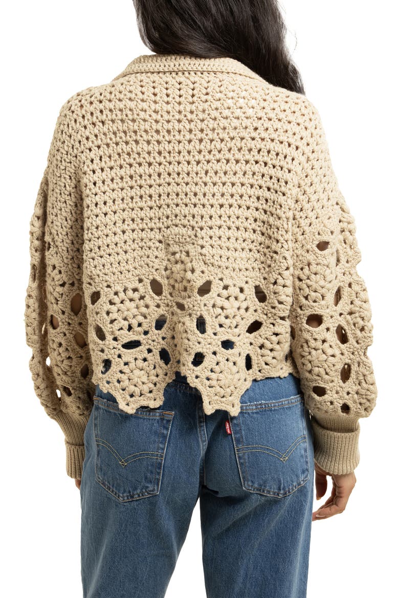 Chunky Crochet Cardigan Sweater, Alternate, color, BEIGE