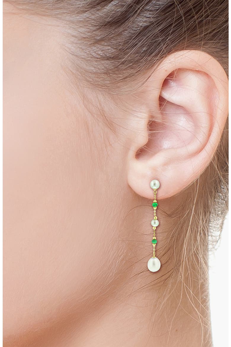14K Yellow Gold Emerald & Freshwater Pearl Earrings, Alternate, color, GREEN