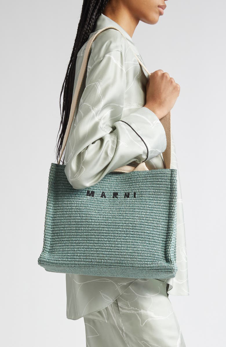 Marni Small Woven Tote Bag, Alternate, color, Sea/ Green