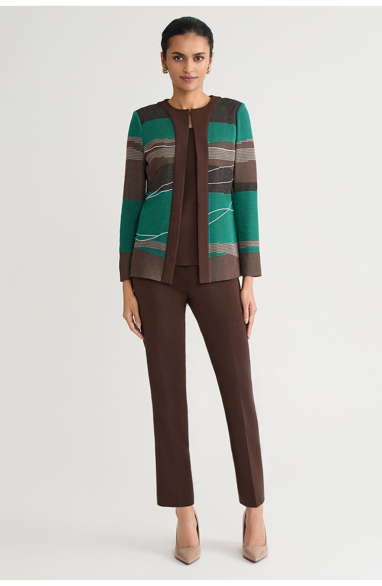 Ming Wang Heritage Embroidered Landscape Jacquard Knit Jacket, Alternate, color, Everest/Dark Umber/Black/Ivory
