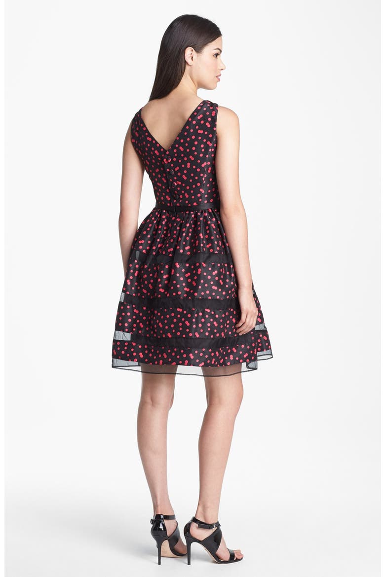 Belted Taffeta Fit & Flare Dress, Alternate, color, BLACK/ FUCHSIA