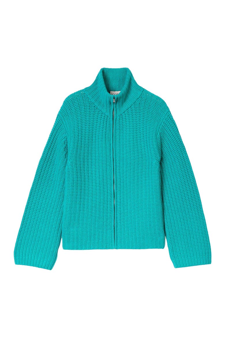 Chunky Cashmere Cardigan with Zipper, Alternate, color, dynasty green