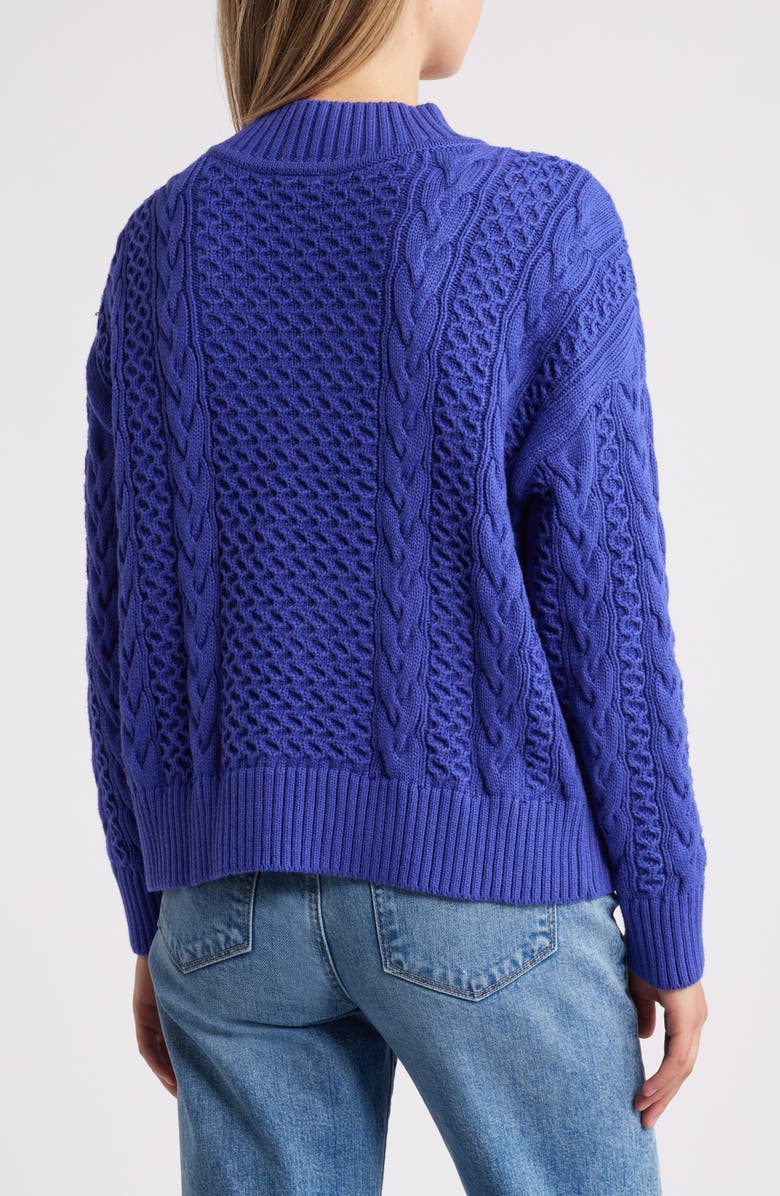 Hatley Cable Stitch Button Shoulder Cotton & Cashmere Sweater, Alternate, color, 