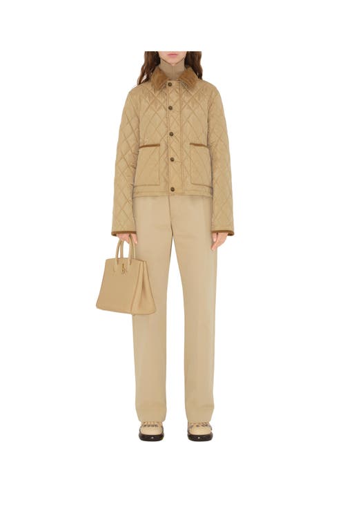 Burberry Corduroy-trimmed Quilted Shell Jacket In Flax/sand