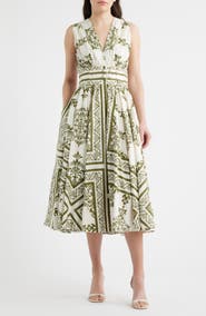 CeCe Sleeveless Belted Cotton Midi Dress
