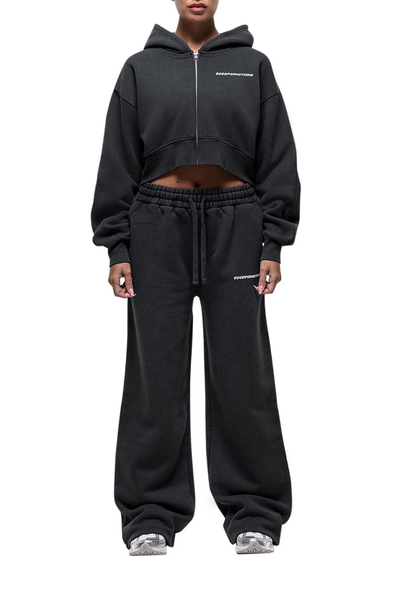 Vintage Black Crop Zip Hoodie, Alternate, color, Black