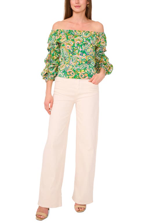 Vince Camuto Paisley Floral Tiered Balloon Sleeve Top In Green Multi
