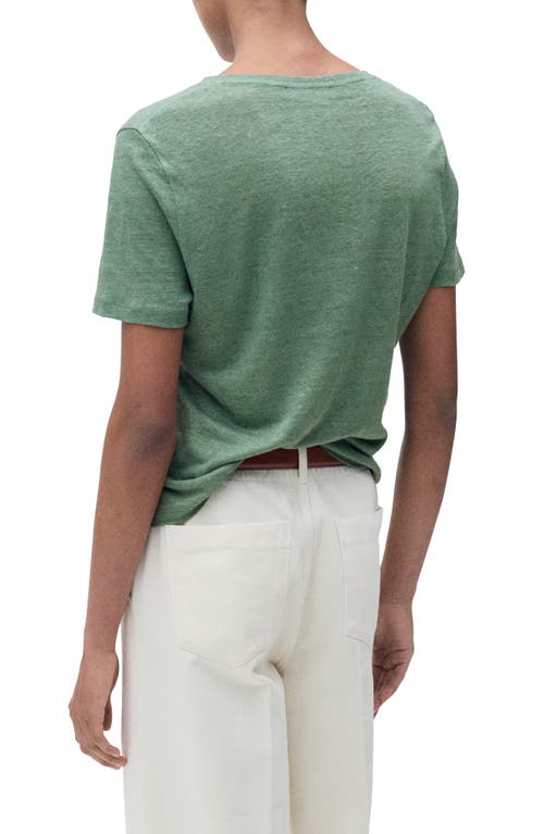 Mango V-neck Linen T-shirt In Green