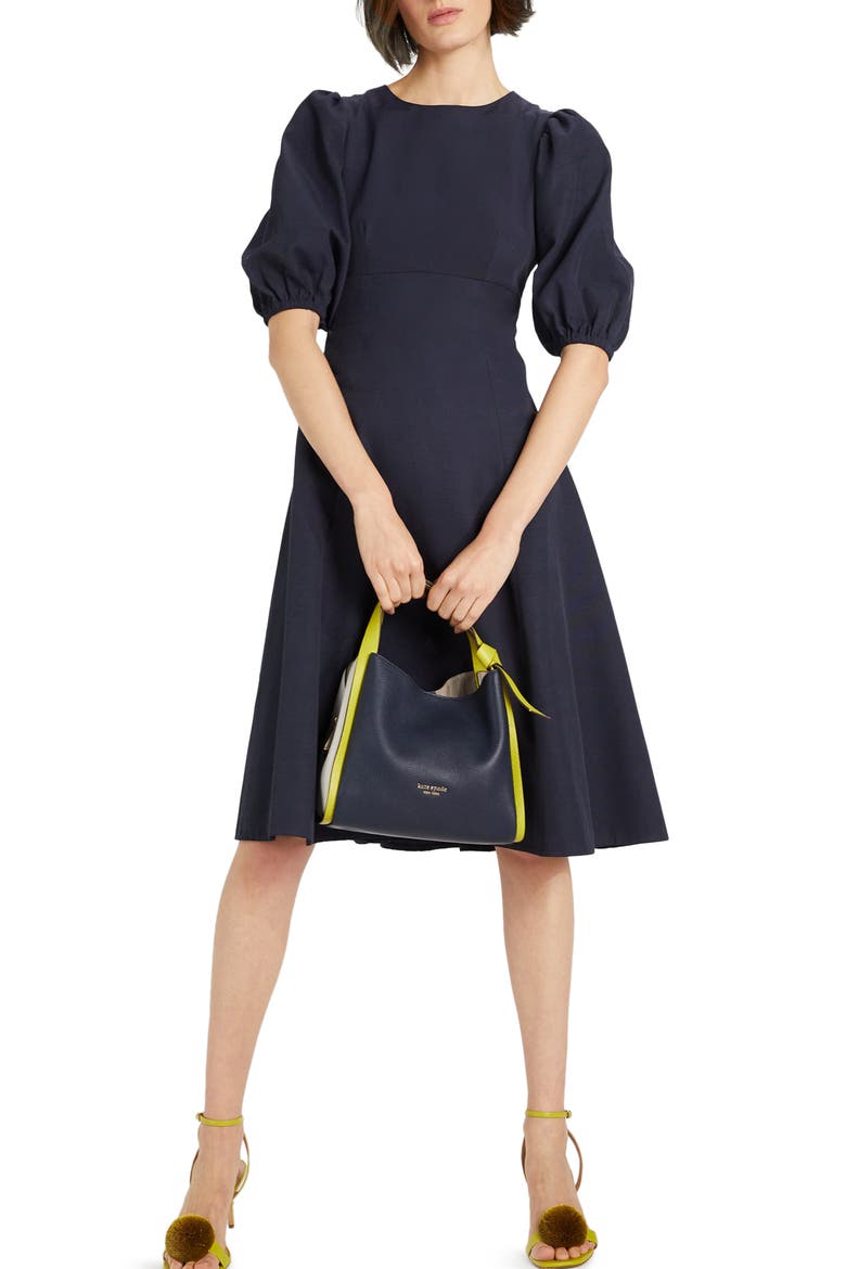 open back cotton blend dress, Main, color, BLAZER BLUE