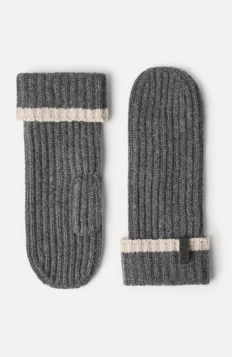 Brunello Cucinelli Knit mittens with monili, Alternate, color, Medium Grey