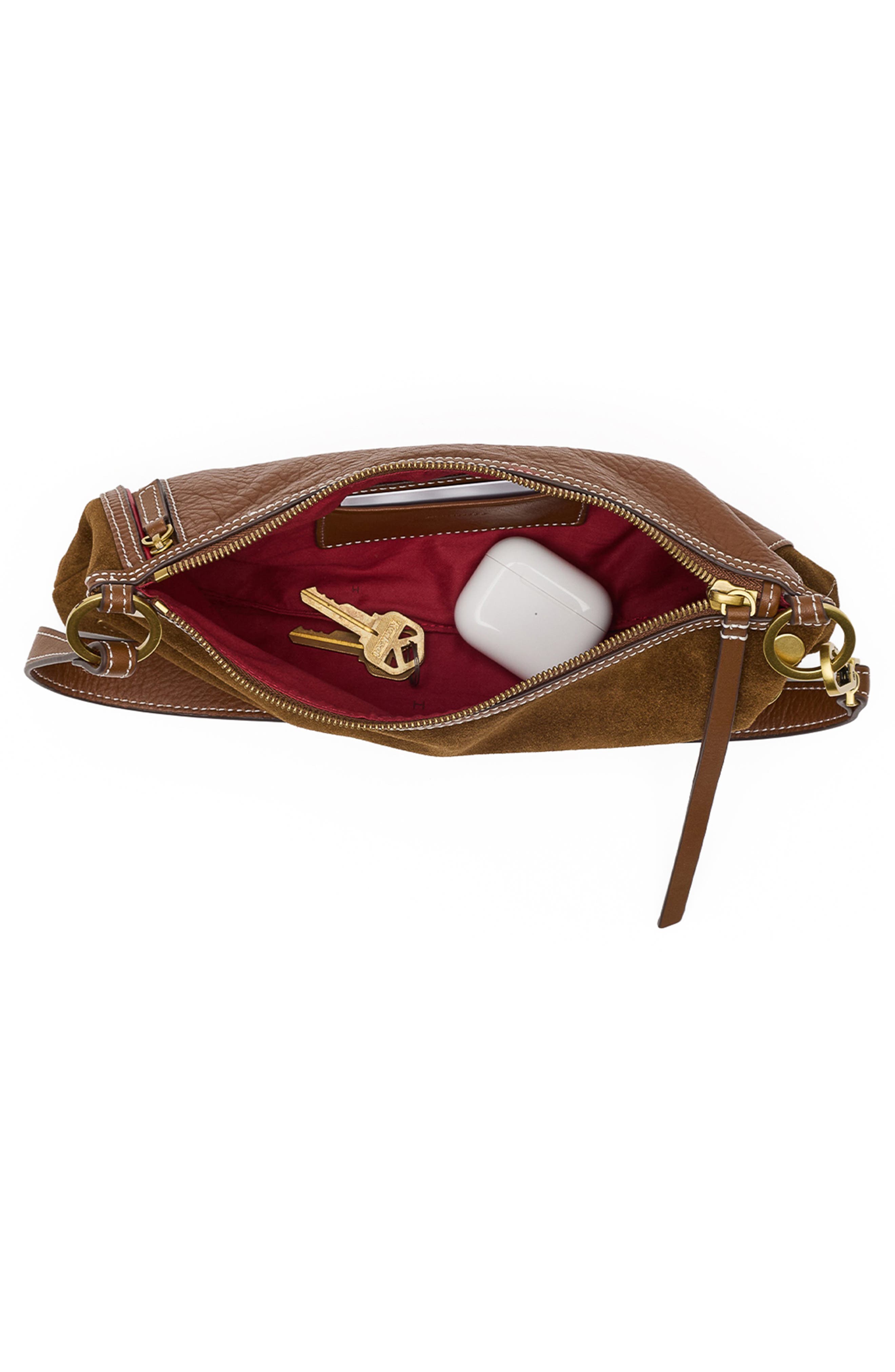 Kyle Suede Shoulder Bag, Alternate, color, CINNAMON SUEDE/ ANTIQUE GOLD